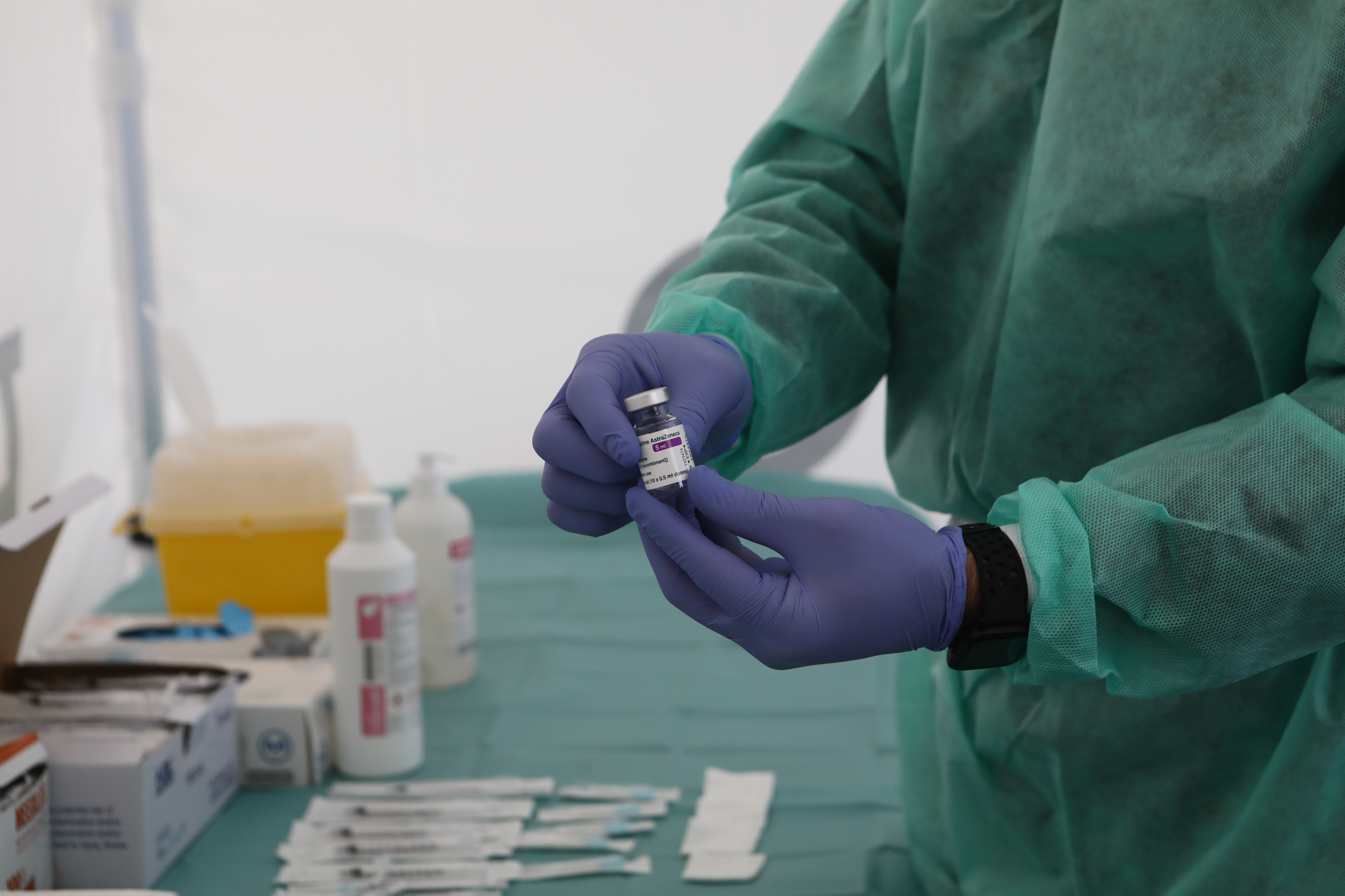 Drive-through Covid vaccinations begin at Parcheggio Parco Trenno in Milan, Italy